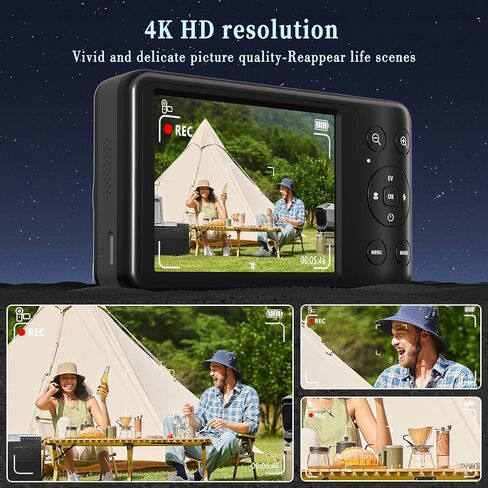 4K 64MP Digital Camera: 12X Optical Zoom Point and Shoot Camera Portable Compact Digicam with Autofocus, Anti-Shake & 64GB Card Pocket-Size for Vlogging Travel for Adults Teens Students in Saudi Arabia