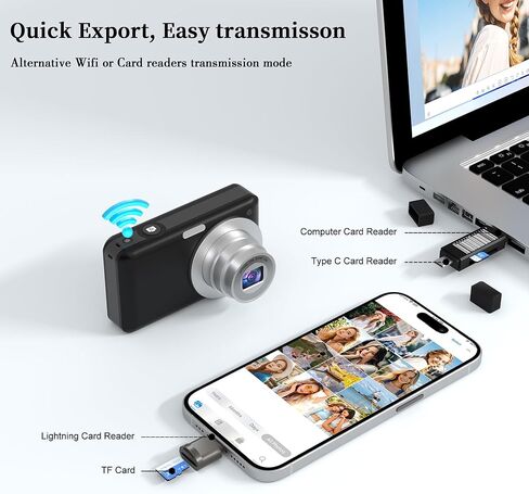 4K 64MP Digital Camera: 12X Optical Zoom Point and Shoot Camera Portable Compact Digicam with Autofocus, Anti-Shake & 64GB Card Pocket-Size for Vlogging Travel for Adults Teens Students in Saudi Arabia