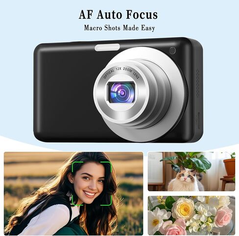 4K 64MP Digital Camera: 12X Optical Zoom Point and Shoot Camera Portable Compact Digicam with Autofocus, Anti-Shake & 64GB Card Pocket-Size for Vlogging Travel for Adults Teens Students in Saudi Arabia