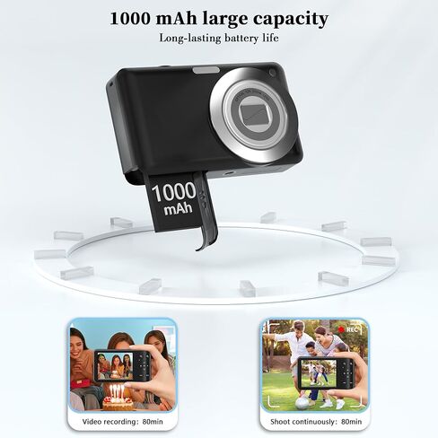 4K 64MP Digital Camera: 12X Optical Zoom Point and Shoot Camera Portable Compact Digicam with Autofocus, Anti-Shake & 64GB Card Pocket-Size for Vlogging Travel for Adults Teens Students in Saudi Arabia