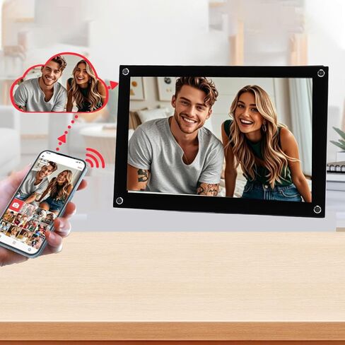 Smart .1 Inch Digital Photo Frame for Sharing Photos Videos Directly for Birthday Wedding Closure Acrylic (Black) in Saudi Arabia