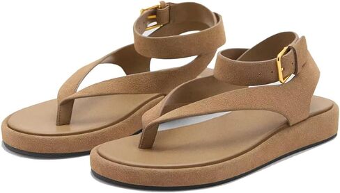 Agodor Women's Ankle Strap Flat Sandals,Summer Flip Flop Slides Thong Sandals for Women Strappy Flat Sandal with Buckle Comfortable Casual Beach Slide Shoes in Saudi Arabia