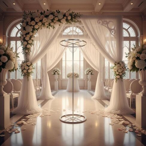 Wreath Frame Round Wedding Arch Backdrop Stand Circle Frame Ceremony Archway Fixture Structure Iron Construction Adjustable Vertical Rod Suitable for, Silver, 100cm Diameter in Kuwait