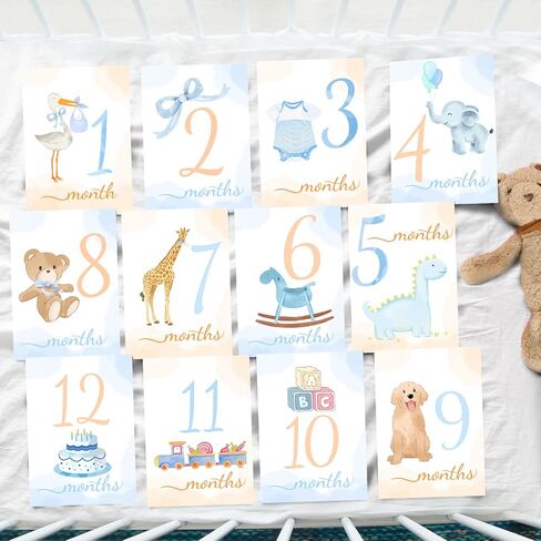 Milestone Cards Baby Monthly Milestone Cards Baby Gift New Mom Baby Shower Baby's Milestone Month Cards Boy Girl Monthly Photos Pictures (Boy) in Saudi Arabia