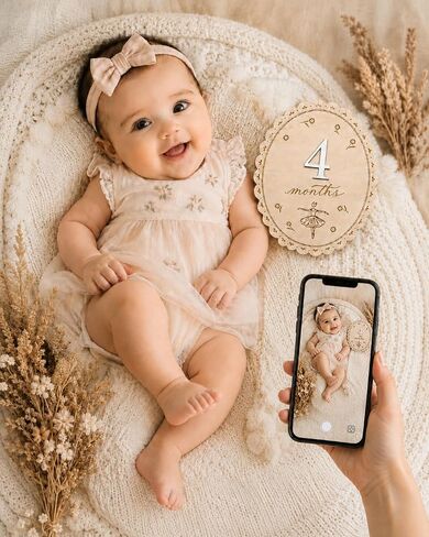 Baby Monthly Milestone Signs, Baby Monthly Milestone Girls, Wooden Double-Sided 1-12 Months Baby Signs with Changeable Numbers, Newborn Photography Props, Nursery Decor for Girls (QR8) in Saudi Arabia