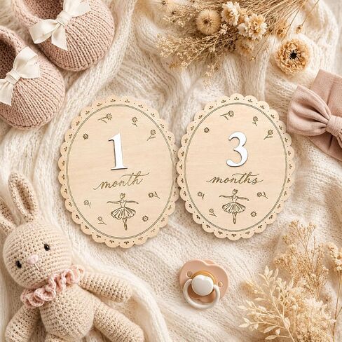 Baby Monthly Milestone Signs, Baby Monthly Milestone Girls, Wooden Double-Sided 1-12 Months Baby Signs with Changeable Numbers, Newborn Photography Props, Nursery Decor for Girls (QR8) in Saudi Arabia