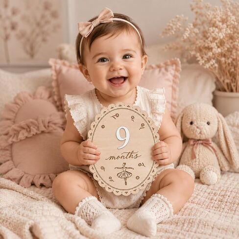 Baby Monthly Milestone Signs, Baby Monthly Milestone Girls, Wooden Double-Sided 1-12 Months Baby Signs with Changeable Numbers, Newborn Photography Props, Nursery Decor for Girls (QR8) in Saudi Arabia