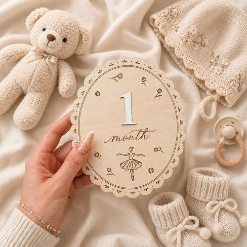 Baby Monthly Milestone Signs, Baby Monthly Milestone Girls, Wooden Double-Sided 1-12 Months Baby Signs with Changeable Numbers, Newborn Photography Props, Nursery Decor for Girls (QR8) in Saudi Arabia