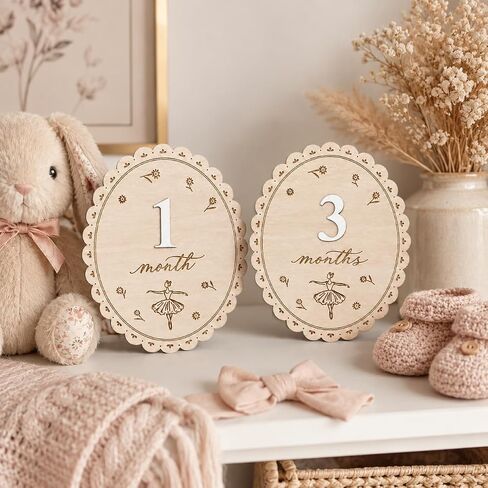 Baby Monthly Milestone Signs, Baby Monthly Milestone Girls, Wooden Double-Sided 1-12 Months Baby Signs with Changeable Numbers, Newborn Photography Props, Nursery Decor for Girls (QR8) in Saudi Arabia