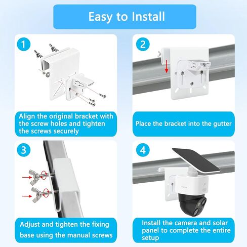 2 Pack Gutter Mount Bracket Compatible with Eufy SoloCam S340 E30 E42 S330 | No-Drill Installation, Rustproof Metal Security Camera Holder, Weatherproof Outdoor Bracket, Easy to Install, White in Saudi Arabia