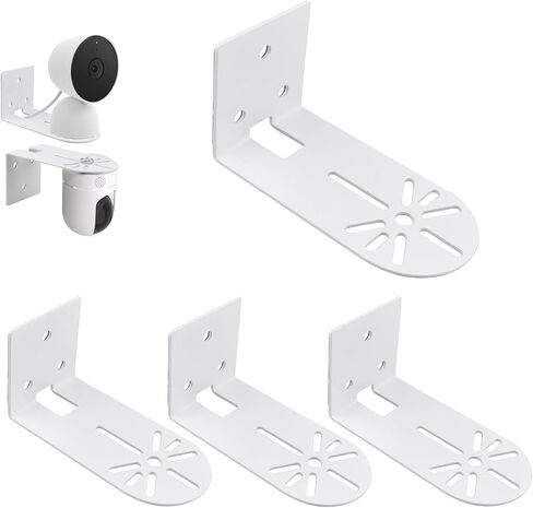 4Pcs Adhesive Metal Camera Mount Bracket with Screws | Two Ways Install White Holder- 2nd Generation, Adjustable, For Indoor Security Monitoring Cameras in Kuwait