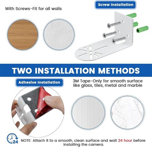4Pcs Adhesive Metal Camera Mount Bracket with Screws | Two Ways Install White Holder- 2nd Generation, Adjustable, For Indoor Security Monitoring Cameras in Kuwait