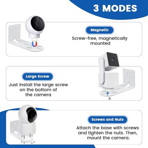 4Pcs Adhesive Metal Camera Mount Bracket with Screws | Two Ways Install White Holder- 2nd Generation, Adjustable, For Indoor Security Monitoring Cameras in Kuwait
