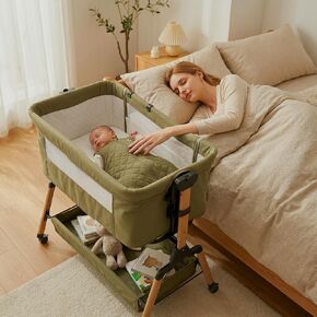 [Extra Large All-in-One Bedside Bassinet Crib Sleeper | CPSC & ASTM Safety Certified, 1-Hand Drop Side, Silent Rocking, 0-7° Adjustable, 38L Storage, Tool-Free, Fits 0-24M Babies in Kuwait