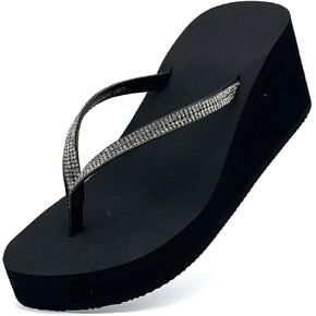 Women Platform Flip Flops Comfortable Rhinestone Wedge Sandal in Kuwait