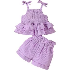 VARMILO Toddler Girls Short Sets,Single Shoulder Ruffle Tank Top and Floral Bow Shorts Set for Summer Casual Wear in Kuwait
