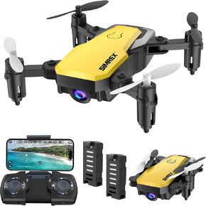 SIMREX Mini Drone with 720P Camera for Kids & Beginners - Foldable RC Quadcopter, Optical Flow Positioning, Altitude Hold, 3D Flip, 2 Batteries 20Min Flight, Safe & Easy Indoor Outdoor Flying Toy Gift(Yellow) in Kuwait