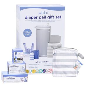 Ubbi Diaper Changing Value Gift Set, Baby Registry Gift, Includes Gray Diaper Pail, Absorbing Gels, Travel Changing Mat & Bag, Diaper Pail Waste Bags and On-the-Go Waste Sacks in Saudi Arabia