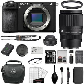 Sony Alpha a6100 Mirrorless Digital Camera (Body Only) Bundle | with Sigma 16-300mm f/3.5-6.7 DC OS Contemporary Lens + 64GB Card + UV Filter + Cleaning Kit + Camera Shoulder Bag (12 Items) in Kuwait