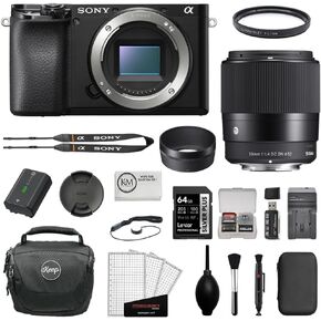 Sony Alpha a6100 Mirrorless Digital Camera (Body Only) Bundle | with Sigma 30mm f/1.4 Contemporary DC DN Lens + 64GB Card + UV Filter + Cleaning Kit + Camera Shoulder Bag (12 Items) in Kuwait