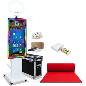 Mirror Photo Booth Machine with 32in Interactive Touch Screen and Flight Case,Built-in Mini Computer,Instant Printing Magic Mirror Photo Booth for Birthday, Wedding Party Events (Machine + Full Set) in Kuwait