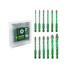 10 PCS Masonry Drill Bits Set - KURSTOL 1/8" 5/32" 3/16"*2 1/4" 2 5/6"*2 3/8" 1/2" Concrete Drill Bit for Wood Plastic Masonry Brick Glass Tile Marble, Cross Tungsten Carbide Tip, Quick-fit Hex Shank in Kuwait