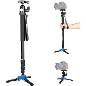 Koolehaoda مونوبود ألومنيوم مقاس 69 بوصة مع قاعدة حامل ثلاثي القوائم ورأس كروي لكاميرات DSLR | حامل دعم بطول 3 أقدام، ارتفاع قابل للتعديل، لكاميرا Canon Nikon DSLR، مونوبود تصوير محمول للسفر، خفيف الوزن in Kuwait