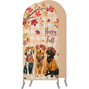 Happy Fall Wedding Arch Cover,Stretchy Spandex Arch Backdrop Stand Covers 6.6 FT,Cute Dogs Maple Leaves Branch Thanksgiving Round Top Arched Backdrop Cover for Birthday Party Ceremony Baby Shower in Kuwait