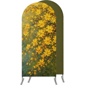 Yellow Botanical Wedding Arch Cover,Stretchy Spandex Arch Backdrop Stand Covers 5 FT,Wildflowers Vintage Floral Fallen Leaves Round Top Arched Backdrop Cover for Birthday Party Ceremony Baby Shower in Kuwait