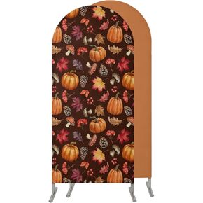 Pumpkins Fall Wedding Arch Cover,Stretchy Spandex Arch Backdrop Stand Covers 6 FT,Thanksgiving Maple Leaves Mushroom Rustic Round Top Arched Backdrop Cover for Birthday Party Ceremony Baby Shower in Kuwait