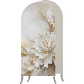White Floral Wedding Arch Cover,Stretchy Spandex Arch Backdrop Stand Covers 6 FT,Modern Abstact Oil Painting Flower Cream Gold Round Top Arched Backdrop Cover for Birthday Party Ceremony Baby Shower in Kuwait