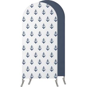 Navy Blue Anchor Wedding Arch Cover, Stretchy Spandex Arch Backdrop Stand Covers 6 FT, Modern Minimalist Nautical Coastal Round Top Arched Backdrop Cover for Birthday Party Ceremony Baby Shower Event in Kuwait