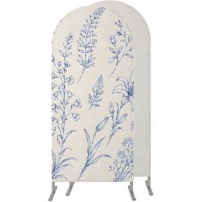 Blue Flowers Wedding Arch Cover,Stretchy Spandex Arch Backdrop Stand Covers 7.2 FT,Country Wildflower Vintage Pastoral Plants Round Top Arched Backdrop Cover for Birthday Party Ceremony Baby Shower in Kuwait