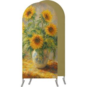 Vintage Sunflower Wedding Arch Cover, Stretchy Spandex Arch Backdrop Stand Covers 6 FT, Farmhouse Vintage Oil Painted Round Top Arched Backdrop Cover for Birthday Party Ceremony Baby Shower Event in Kuwait