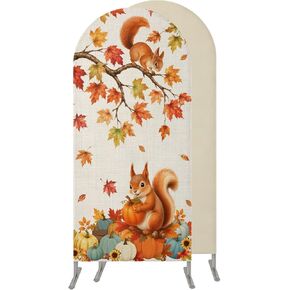 Boho Fall Squirrels Wedding Arch Cover,Stretchy Spandex Arch Backdrop Stand Covers 7.2 FT,Thanksgiving Autumn Harvest Pumpkins Round Top Arched Backdrop Cover for Birthday Party Ceremony Baby Shower in Kuwait