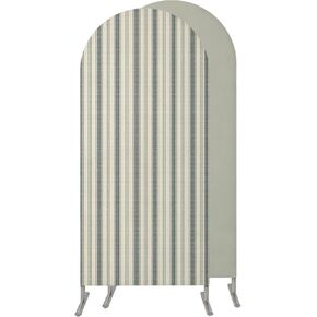 Sage Green Striped Wedding Arch Cover, Stretchy Spandex Arch Backdrop Stand Covers 6.6 FT, Modern Stripes Vintage Beige Round Top Arched Backdrop Cover for Birthday Party Ceremony Baby Shower Event in Kuwait