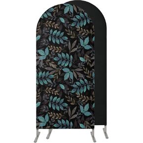 Teal Leaves Fall Wedding Arch Cover,Stretchy Spandex Arch Backdrop Stand Covers 7.2 FT,Thanksgiving Botanical Rustic Black Round Top Arched Backdrop Cover for Birthday Party Ceremony Baby Shower Event in Kuwait