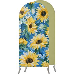Sunflower Wedding Arch Cover,Stretchy Spandex Arch Backdrop Stand Covers 6.6 FT,Blue Green Yellow Leaves Botanical Summer Round Top Arched Backdrop Cover for Birthday Party Ceremony Baby Shower Event in Kuwait