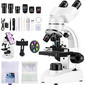 Binocular Microscope for Adults,with WF10x/25x Eyepieces,40X-2000X Magnification,Dual LED Illumination,with a Experiment Kit & Phone Adapter.Suitable for Labs,Schools,and Home Education in Saudi Arabia