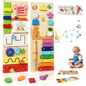 Montessori Busy Board for Toddlers 1-3, 2 Pcs Wooden Sensory Activity Board | Toddler Montessori Toys for Fine Motor Skills, Preschool Learning Travel Educational Toy for Boys & Girls in Saudi Arabia