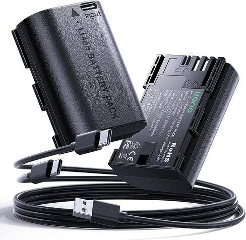 llano 2400mAh LP-E6NH Battery with USB-C Fast Charging for Canon EOS R5/R6/R7 Mark II, 5D/6D/7D Mark II/III/IV, 60D/70D/80D/90D - Fully decoded,Real Capacity,Replacement Batteries (2 Pack) in Kuwait