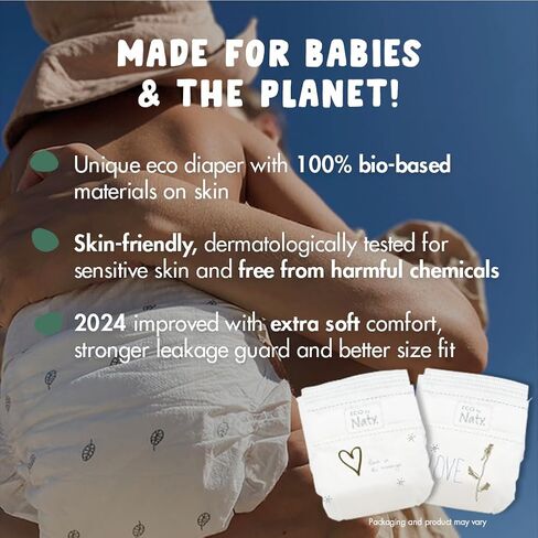 Eco by Naty Eco-Friendly Baby Diapers Newborn - 100% Plant-Based Materials on Skin, Extra Soft, for Sensitive Skin & Super Absorbent (Size 2, 132 Count) in Saudi Arabia