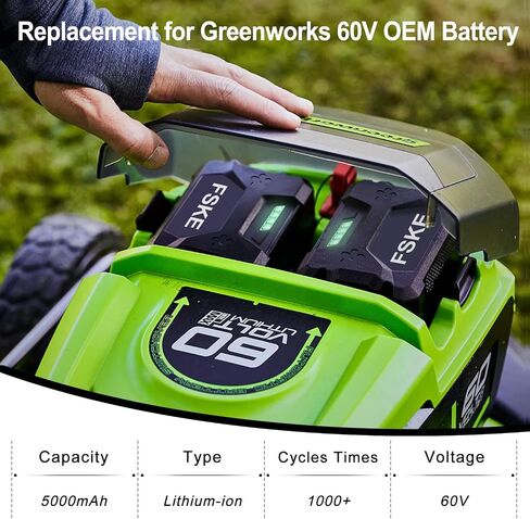 استبدال FSKE 5.0Ah لبطارية Greenworks 60V LB60A02 LB60A03 LB60A00 - متوافقة مع أدوات الطاقة Greenworks 60 Volt 2packs in Kuwait