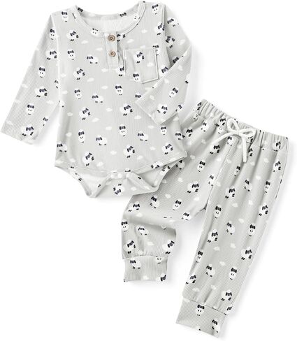 DISAUR Baby Girl 2 Piece Outfit Long Sleeve Henley Bodysuit and Pants Set | For baby girls ages 0-24 months, this matching set creates a coordinated look for daily wear, outings, and family photos. in Saudi Arabia