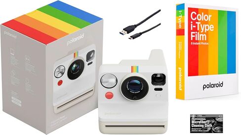 Polaroid Now Generation 3 i-Type Instant Camera (Pebble White) with 8 i-Type Color Film Starter Bundle + Charging Cable and Cleaning Cloth in Kuwait