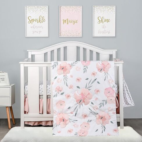 PINNKKU 3-Piece Crib Bedding Set for Boy Girls, Includes Skirt, Blanket and Sheet, Baby Bedding, Pintuck Pinch Pleat Pink in Kuwait
