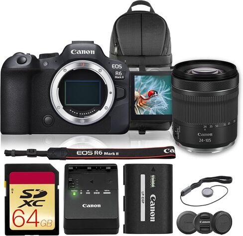 كاميرا Canon EOS R6 Mark II بدون مرآة مع حزمة البرامج الثابتة لدليل الاقتصاص | + عدسة Canon RF 24-70 مم f/2.8 L IS USM لحفلات الزفاف والمناسبات والمبدعين|مستشعر 24.2 ميجابكسل، تركيز بؤري تلقائي سريع + بطاقة 64 جيجابايت + حقيبة ظهر بحزام in Saudi Arabia