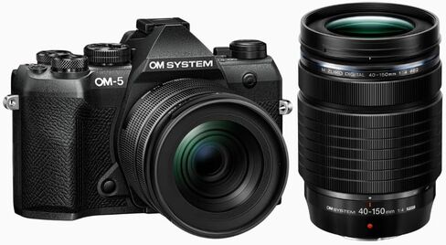 OM SYSTEM OM-5 Mark II Camera w/ 12-45mm f/4 Lens (Black) & 40-150mm Bundle | 20.4MP Sensor with TruePic IX, 4K Video, 4/3 inch Live MOS, with 40-150mm f/4 Lens Included in Kuwait
