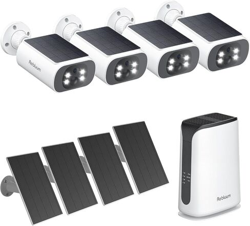 4MP Solar Security Cameras Wireless Outdoor with 3W Solar Panel, 4-Cam Kit | No Subscription, 32GB Local Storage, 2.4/5G WiFi, Color Night Vision,10ft Cable Solar Panel with 360° Adjustable Bracket in Kuwait
