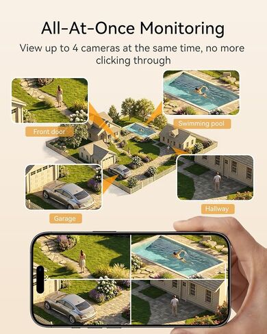 4MP Solar Security Cameras Wireless Outdoor with 3W Solar Panel, 4-Cam Kit | No Subscription, 32GB Local Storage, 2.4/5G WiFi, Color Night Vision,10ft Cable Solar Panel with 360° Adjustable Bracket in Kuwait